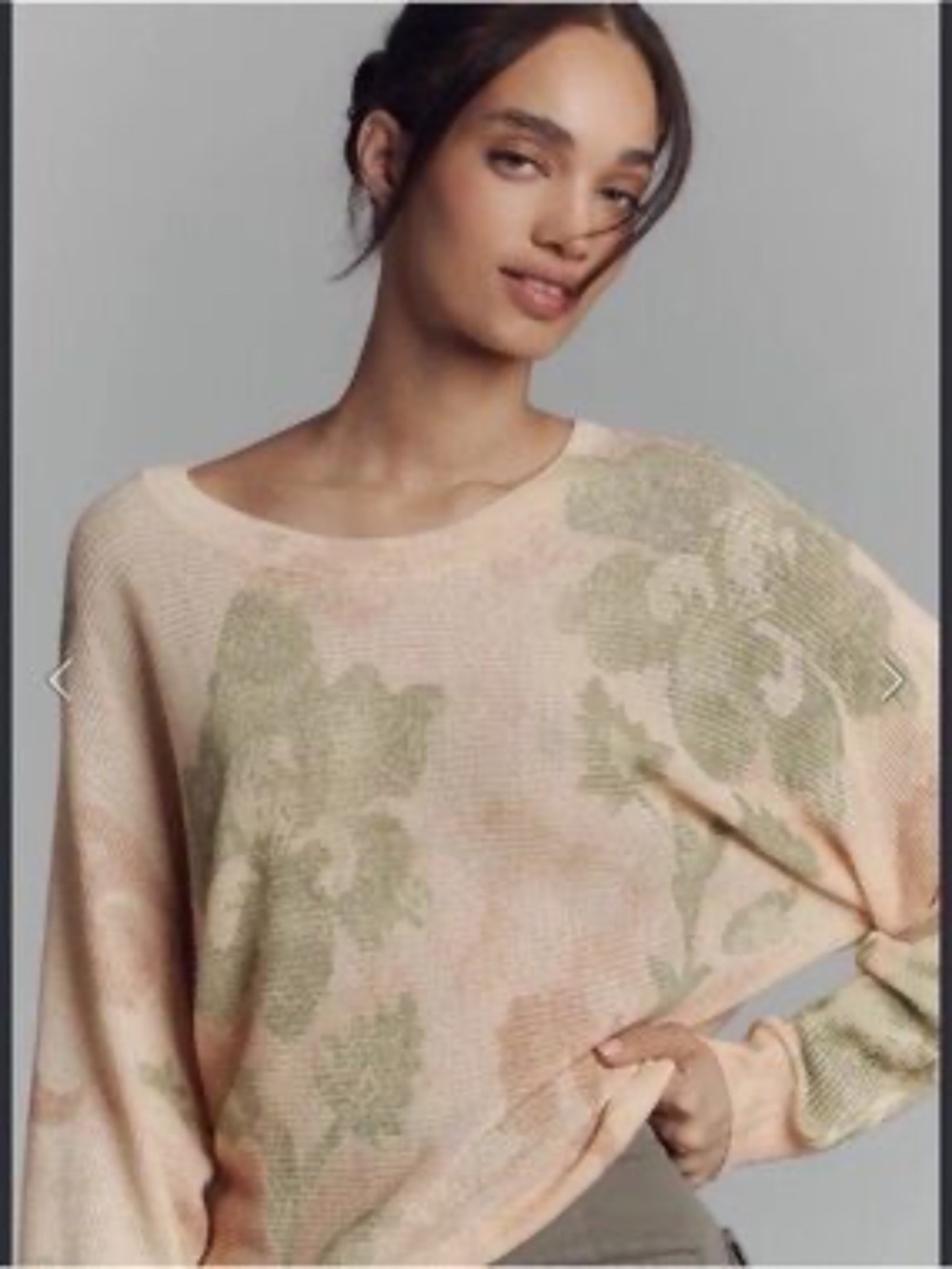 Anthropologie - Printed Linen Pullover Sweater - Peach Pink Green Floral - Med